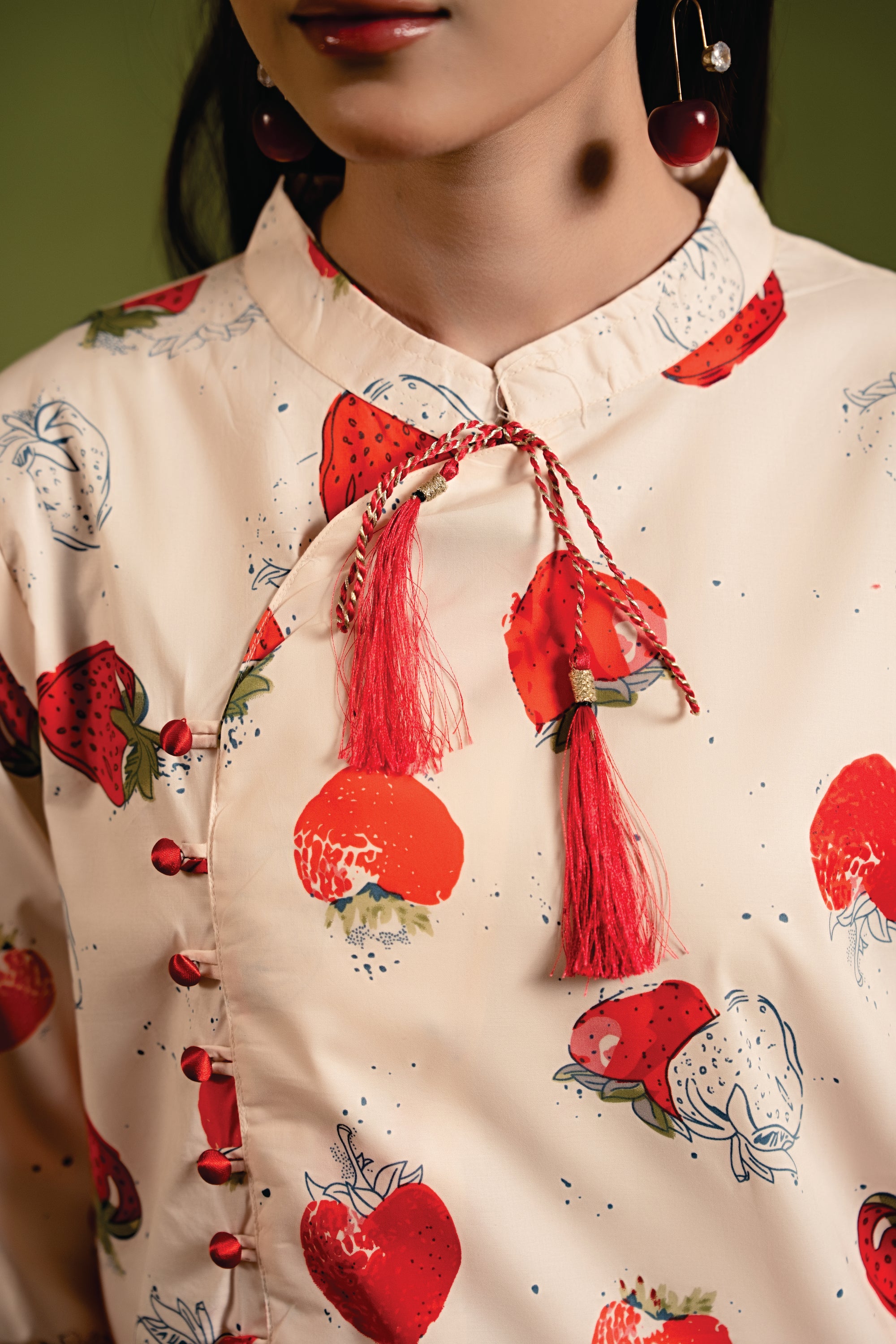 Cherry Print All Over Print Peach 2Pcs Suit Women