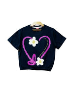 Flower With Heart Navy T-Shirt Girl