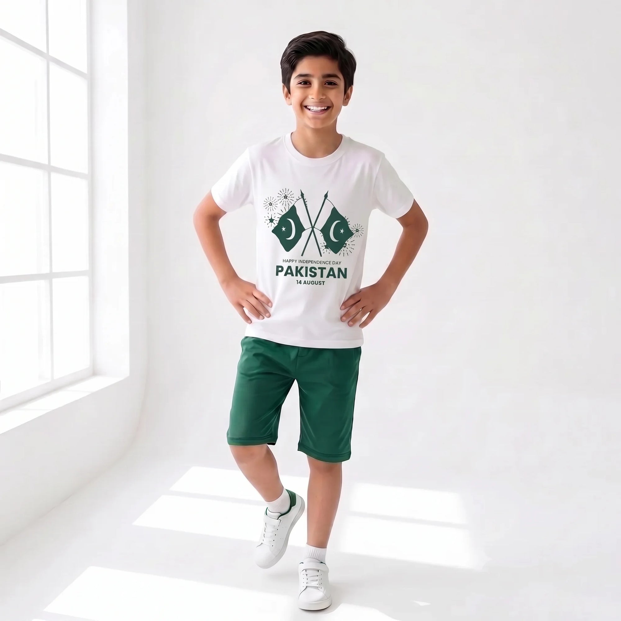 2 Flag Pakistan White Nicker Suit Boys