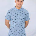 Tree All Over Print Sky Collar Polo Men's  (R- 404N )