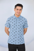 Tree All Over Print Sky Collar Polo Men's ( R-239 )