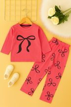 Black Bow Dark Peach Trouser Shirt Girls