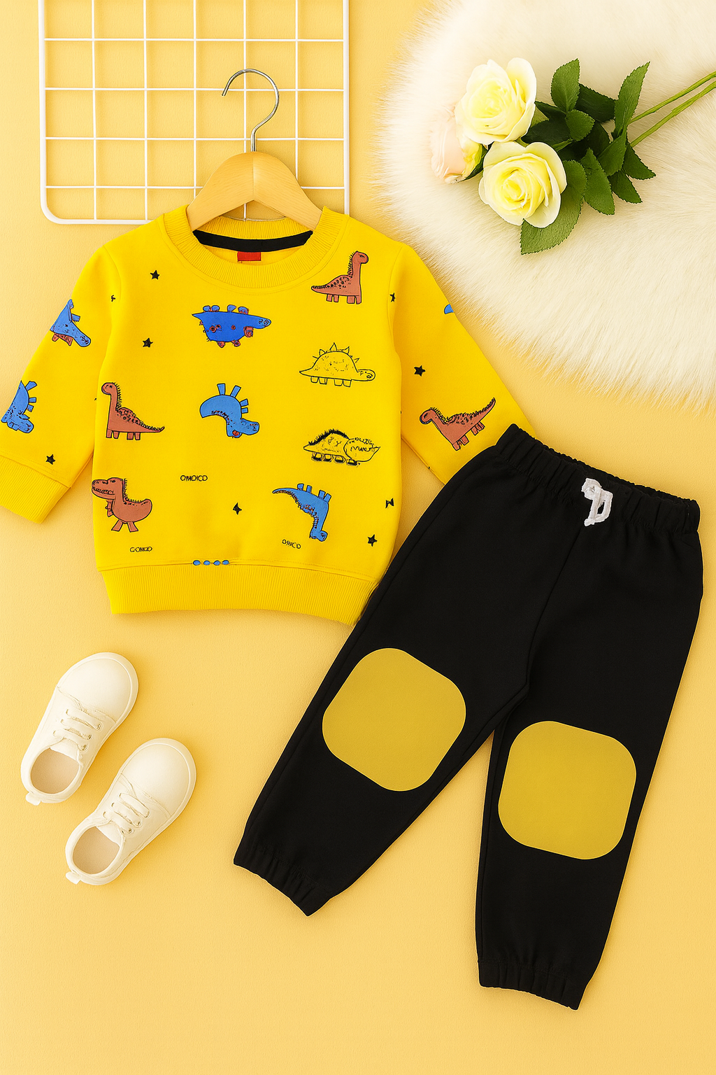 Dino Family All Over Print Yellow Track-Suit Boys