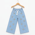 Sun Flower Embroidery With Ribbon Sky Blue Jeans Girls ( R-318 N )
