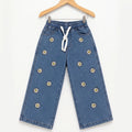 Sun Flower Embroidery With Ribbon Mid Blue Jeans Girls ( R-483 N )