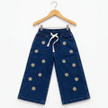 Sun Flower Embroidery With Ribbon Dark Blue Jeans Girls ( R-545 N )