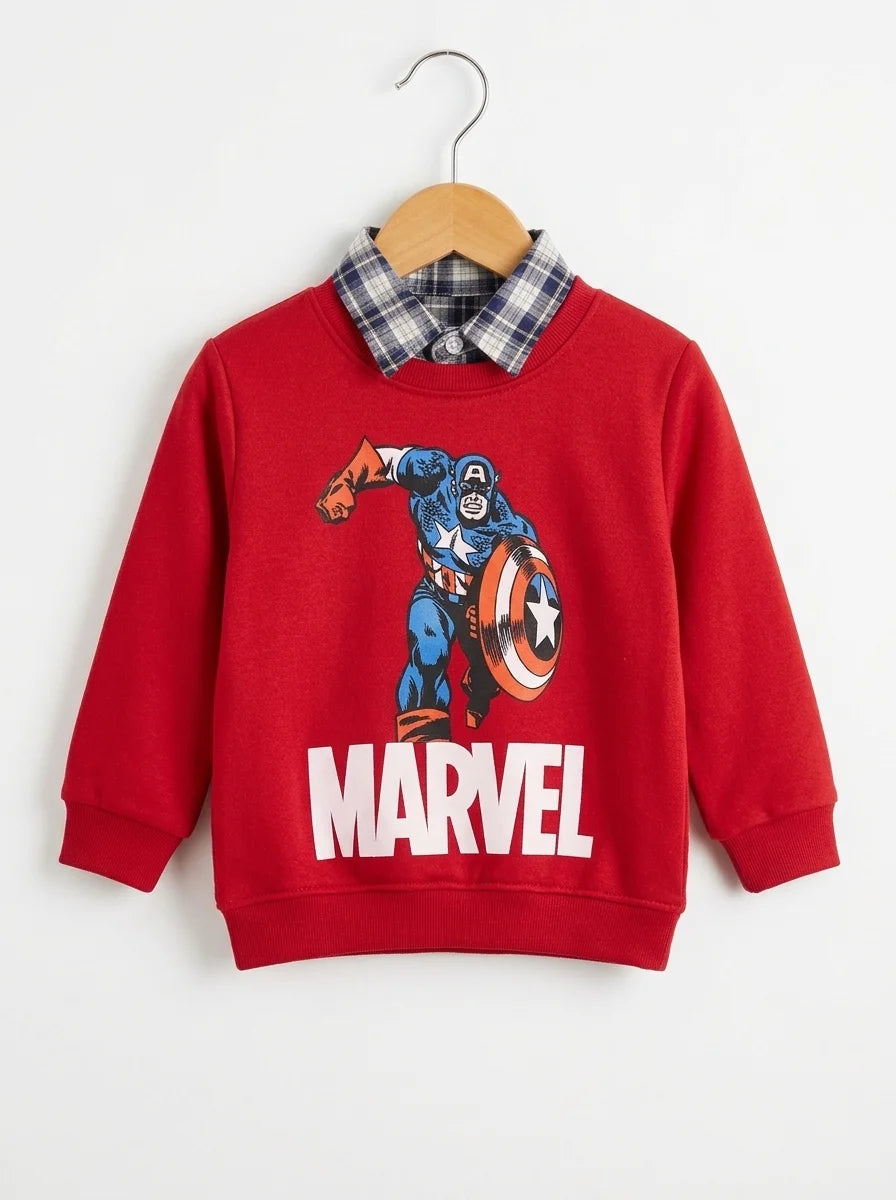 Marvel Captain America Graphic Red Double Sweatshirt For Boys ( B)