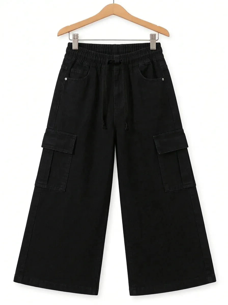 6 Pocket Black Wide Leg Jeans Boys & Girls