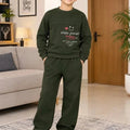 Smiley Print Olive Baggy Tracksuit For Boys
