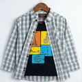 Scooter Graphic Navy Inner Full Sleeve Green Plaid Check Double Casual Shirt Boys
