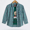 Mickey Mouse Green Inner Full Sleeve Navy Plaid Double Casual Shirt R-340