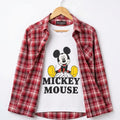 Graphic Mickey Mouse White Inner Full Sleeve Red Tartan Plaid Check Double Casual Shirt R-570