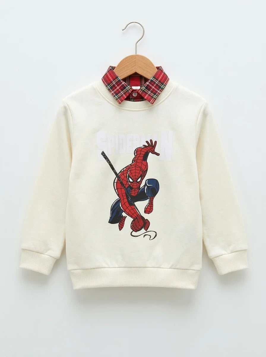 Marvel Spiderman Cream Off White  Double Sweatshirt For Boys ( R-628)