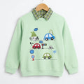 Car Traffic Graphic Mint Green Double Sweatshirt For Boys