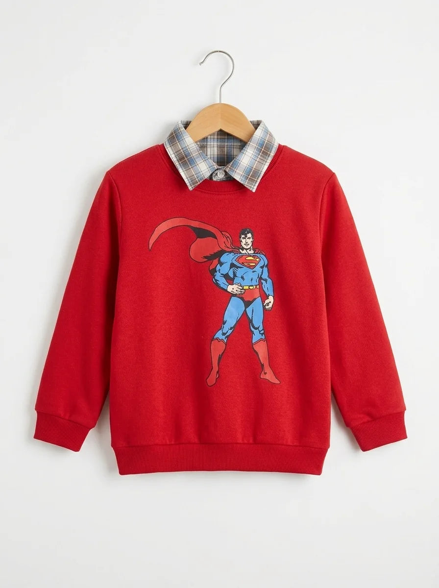 Superman Graphic Red Double Sweatshirt For Boys ( B)
