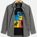 Scooter Graphic Black Inner Full Sleeve Monochromatic Gingham Double Casual Shirt