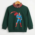 Superman Graphic Dark Green Double Sweatshirt For Boys ( B)