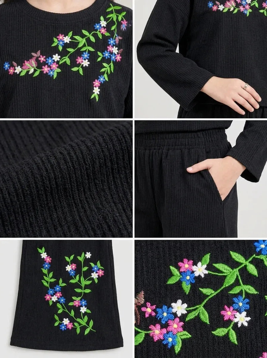Right Side Embroidery Full Sleeve Black Baggy Tracksuit Girls ( R-160 N)