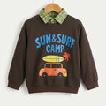 Surf Car Dark Brown Double Sweatshirt For Boys ( B)