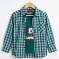 Mickey Mouse Teal Inner Full Sleeve Teal Green & Navy Plaid Double Casual Shirt R-27