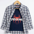 Spider-Man Navy Inner Full Sleeve Light Blue, Navy & Peach Plaid Double Casual Shirt R-473