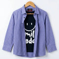 Smile Today Black Inner Full Sleeve Purple & White Grid Double Casual Shirt R-27