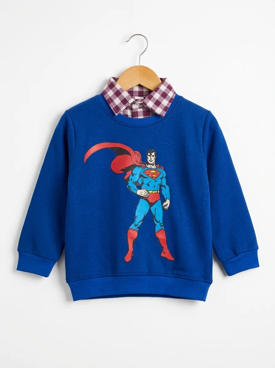 Superman Graphic Royal Blue Double Sweatshirt For Boys ( B)