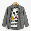 Mickey Mouse White Inner Full Sleeve Black Check Double Casual Shirt R-198