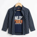 Wild Tiger Navy Inner Full Sleeve Navy Blue Pinstripe Double Casual Shirt R-198