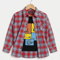 Scooter Graphic Navy Inner Full Sleeve Red & Blue Plaid Check Double Casual Shirt R-263