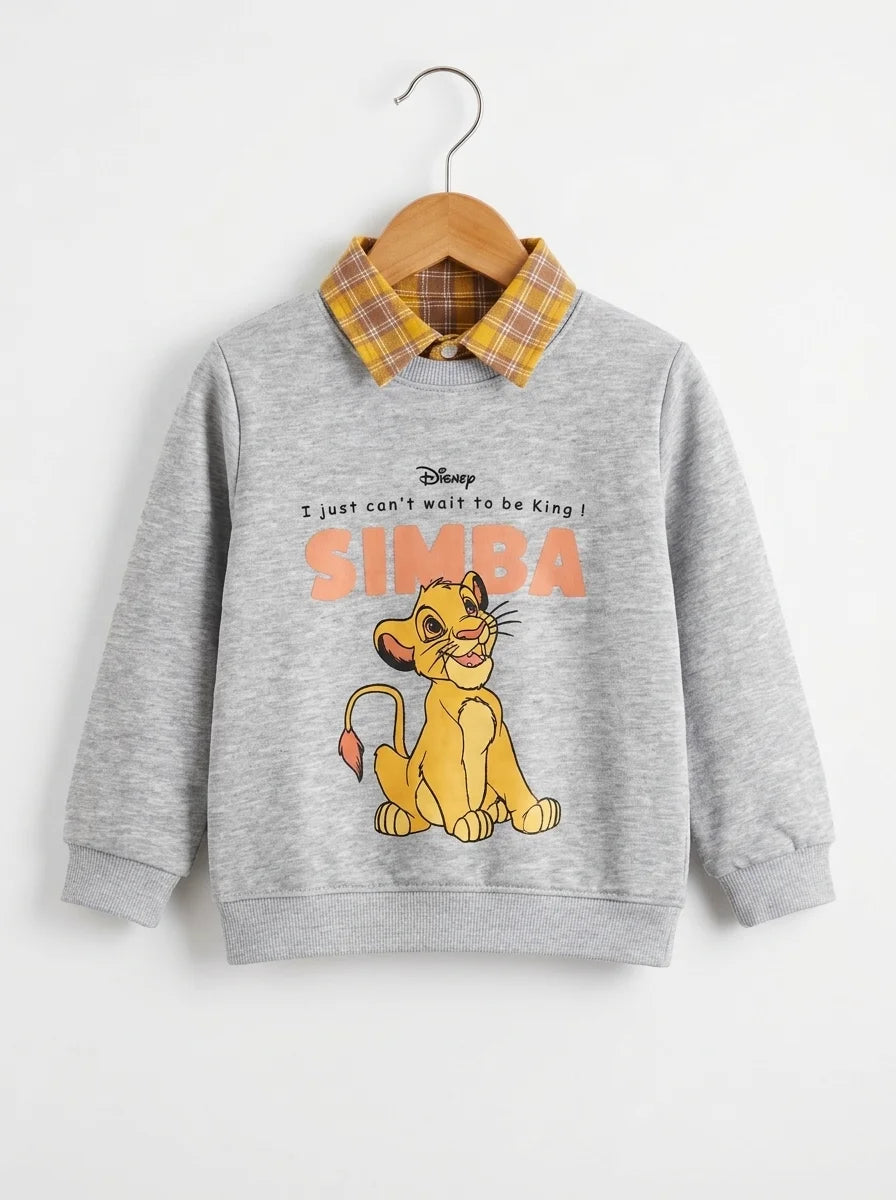 Disney Simba Graphic Light Grey Double Sweatshirt For Boys ( B)
