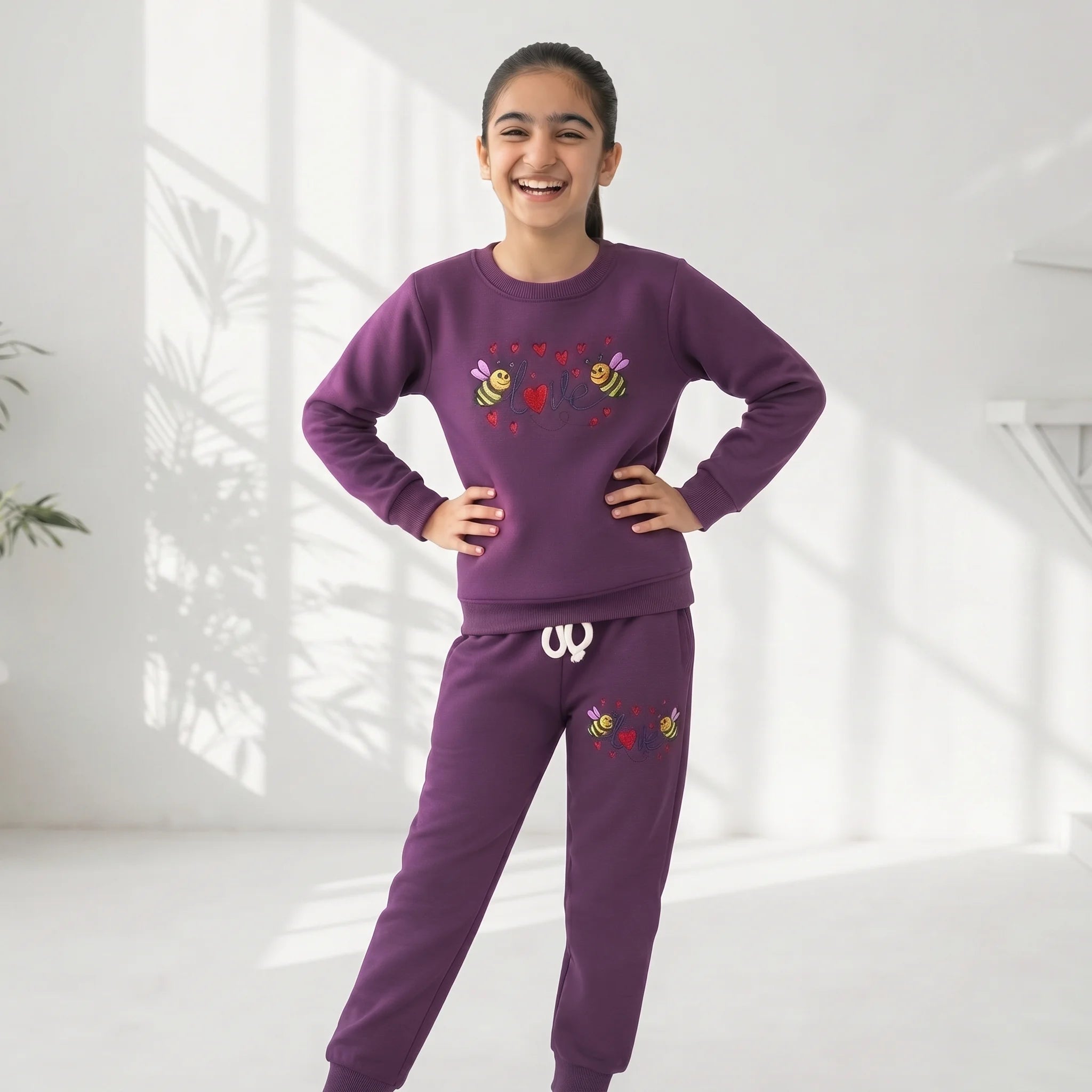 Love Be Embroidery Purple Track-Suit Girls ( R-102 N )