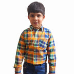 Multi Color Orange Checked Casual Shirt Boys ( R-22 )