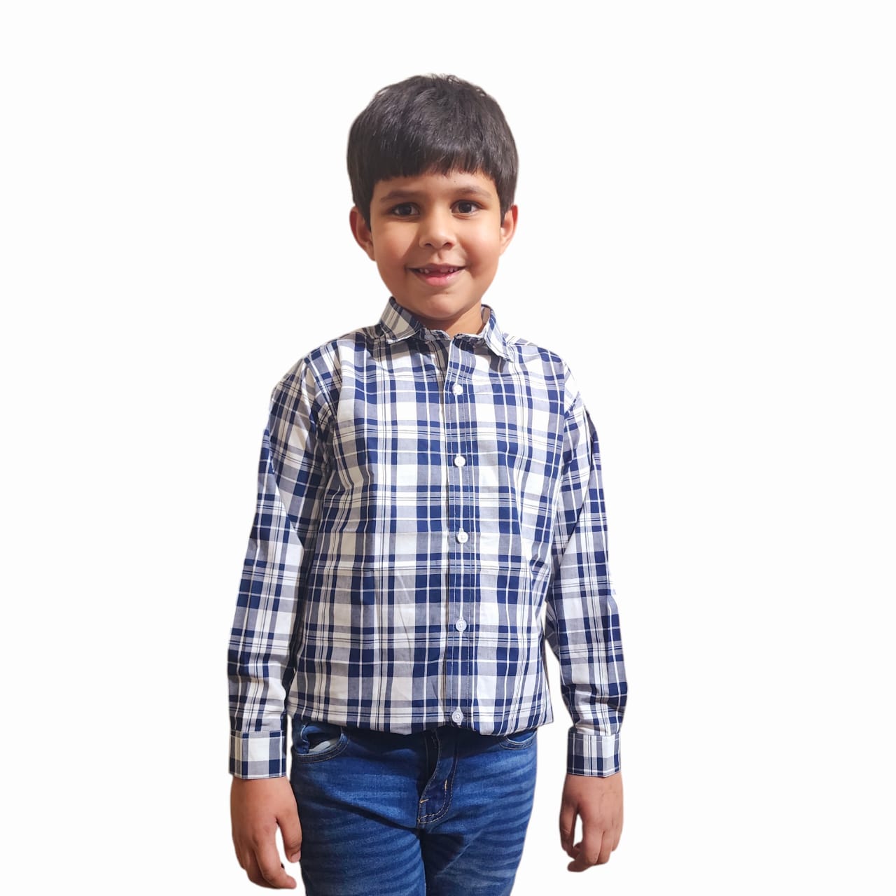 Blue & White Checked Casual Shirt Boys ( R 237 )