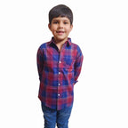 Navy & Mahroon Checked Casual Shirt Boys ( R-166 )