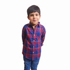 Navy & Mahroon Checked Casual Shirt Boys ( R-166 )