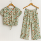 Green & Orange Flower All Over Print Half Sleeve Pista Skate Fish Girls