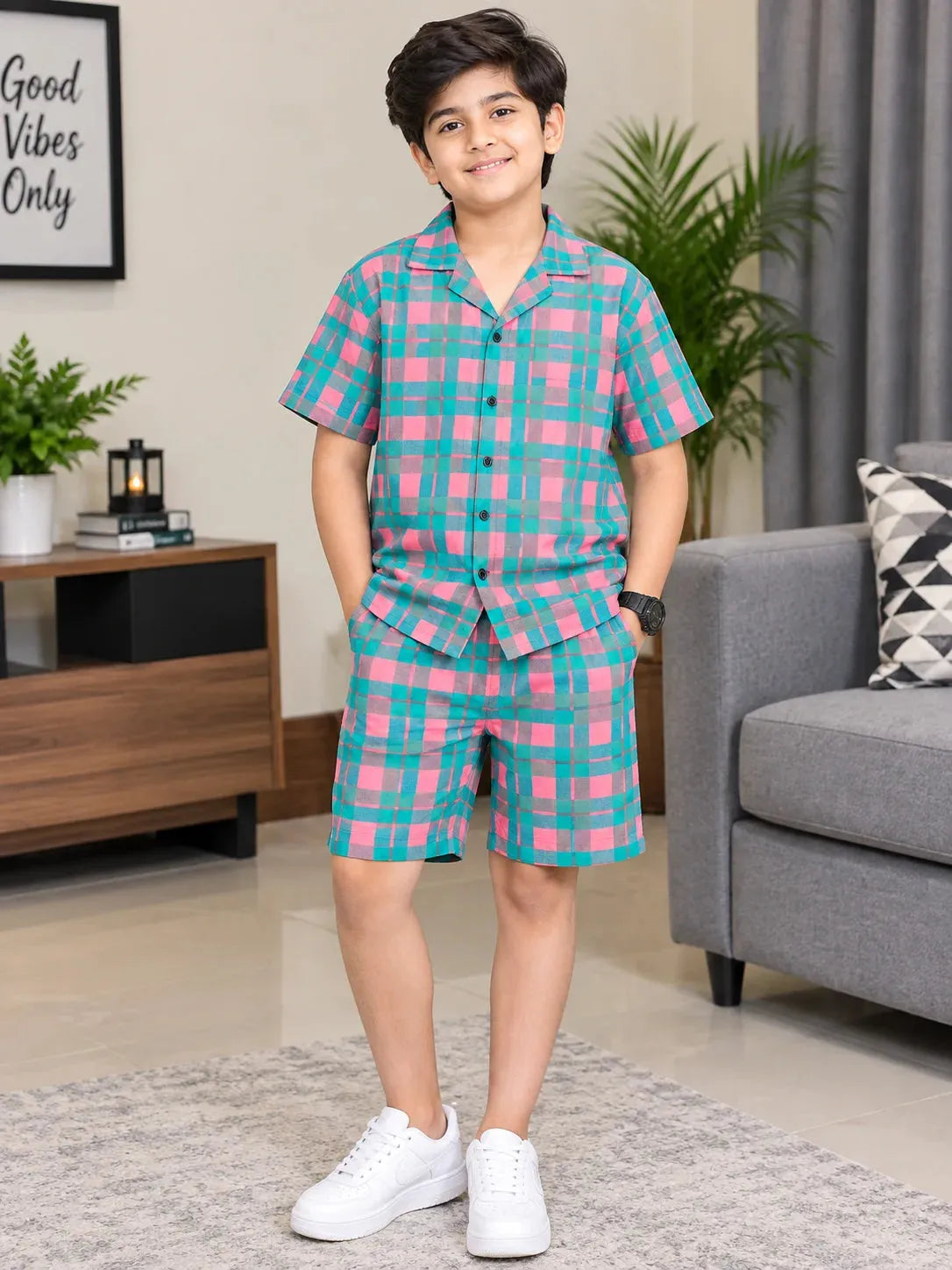 Pink Sky Check Coat Collar Nicker Suit Boys ( R-54 N )