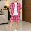 Coral Pink Check Casual Nicker Suit Boys ( R-33 N )