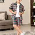 Multi Green Check Coat Collar Nicker Suit Boys ( R-512 N )