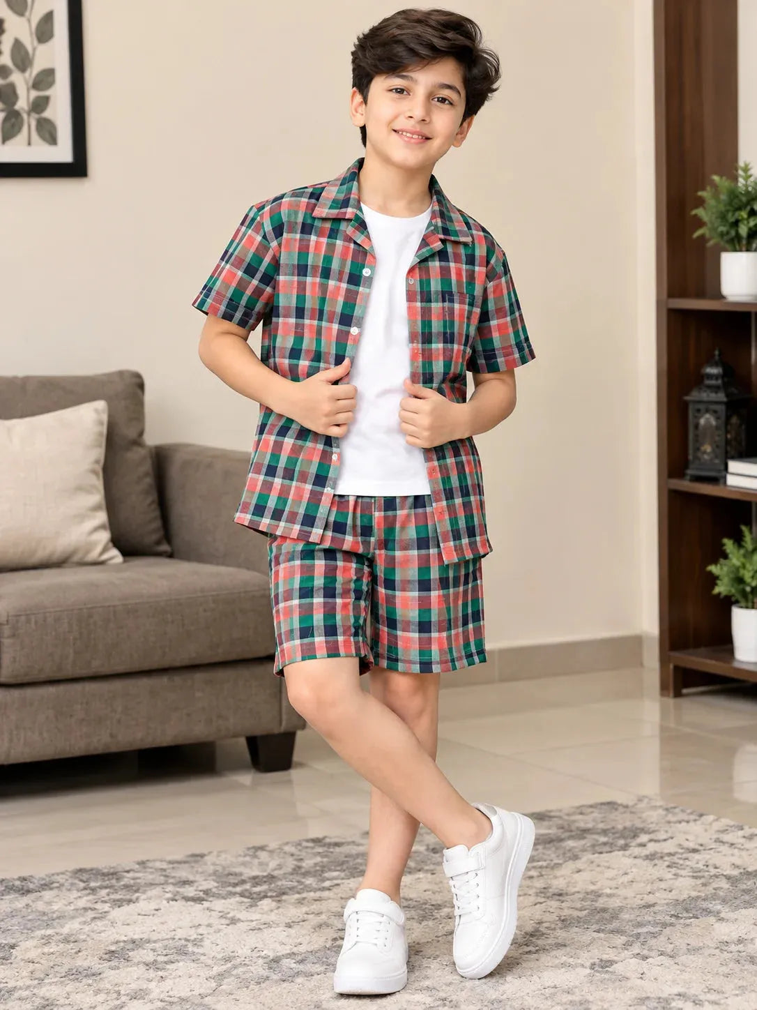 Multi Green Check Coat Collar Nicker Suit Boys ( R-512 N )