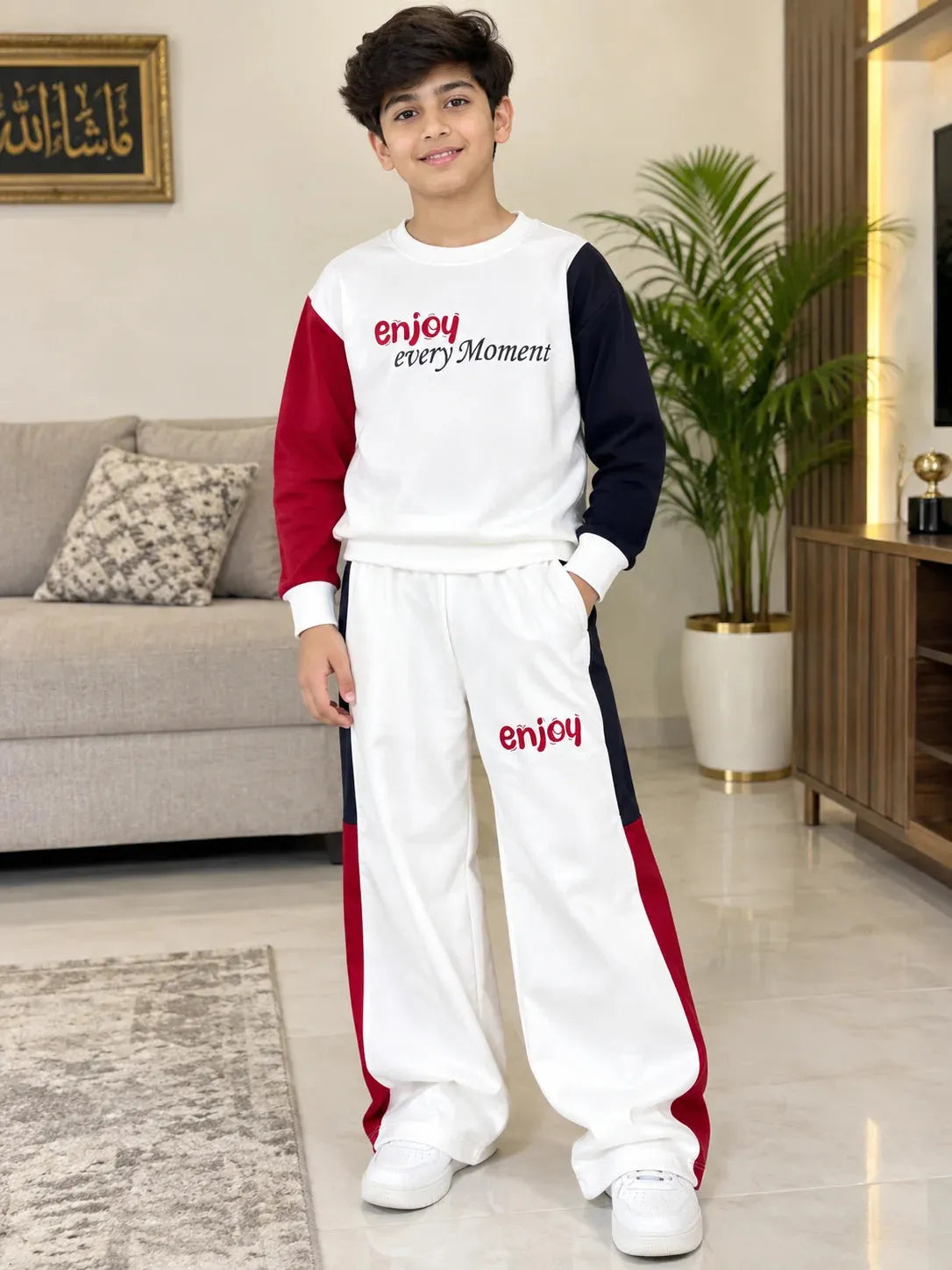 Enjoy Every Moment Off-White Baggy Track-Suit Boys ( R-498 N )
