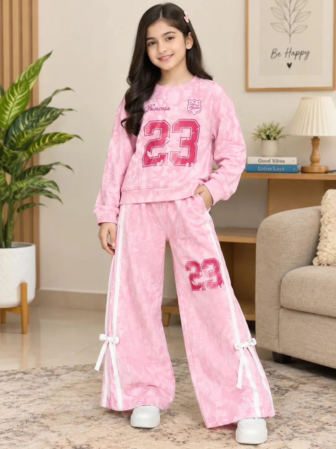 23 Print Baby Pink Baggy Track-Suit For Girls