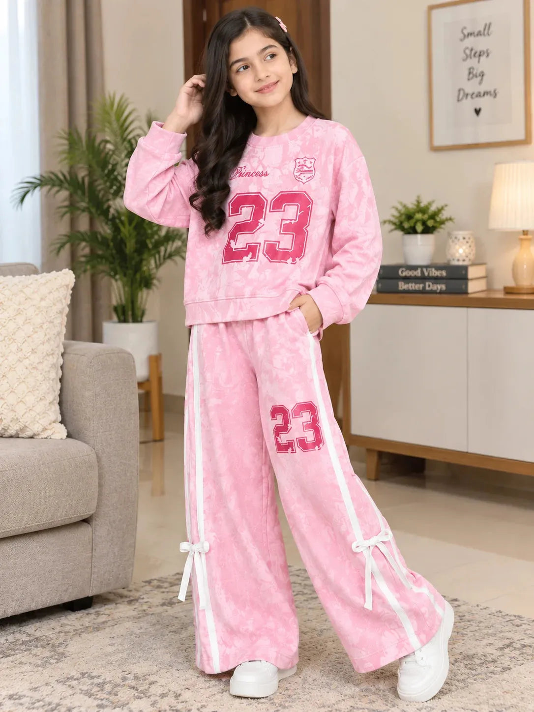 23 Print Baby Pink Baggy Track-Suit For Girls