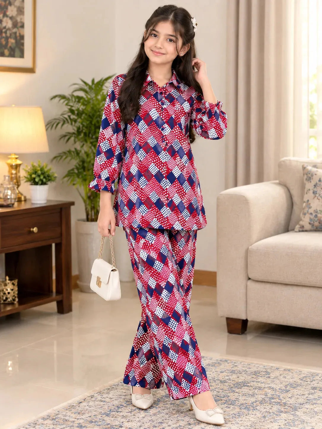 color Full Heart & Leaves Mahroon Paris Girls(R-341N)