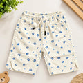 Blue Flower White Cotton Shorts For Boys & Girls