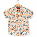 Blue Flower Orange Casual Shirt Boys(R-419N)