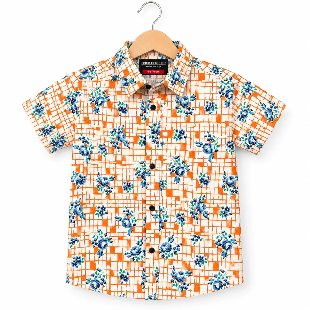 Blue Flower Orange Casual Shirt Boys(R-419N)