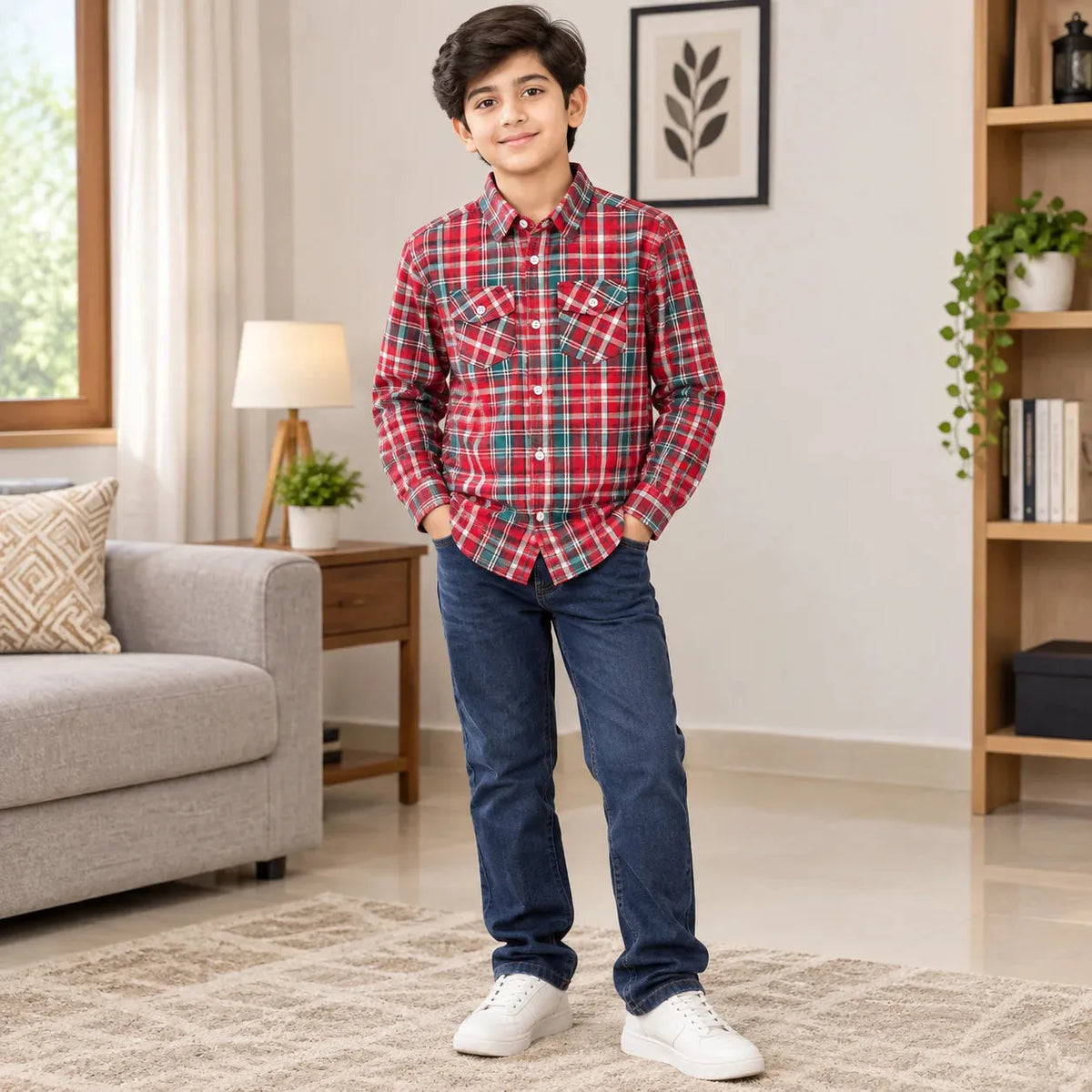 Both Side Pocket Multi Red Casual Shirt Boys ( R-366 N )