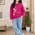 Three Flower Print  Pink Sweatshirt For Girls ( R-256 N )